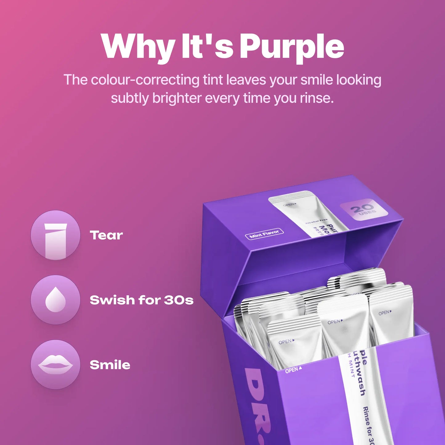 Beeclara Purple Mouthwash - Sachets 20 Pack - Peroxide-Free - Alcohol Free - Vegan Mint