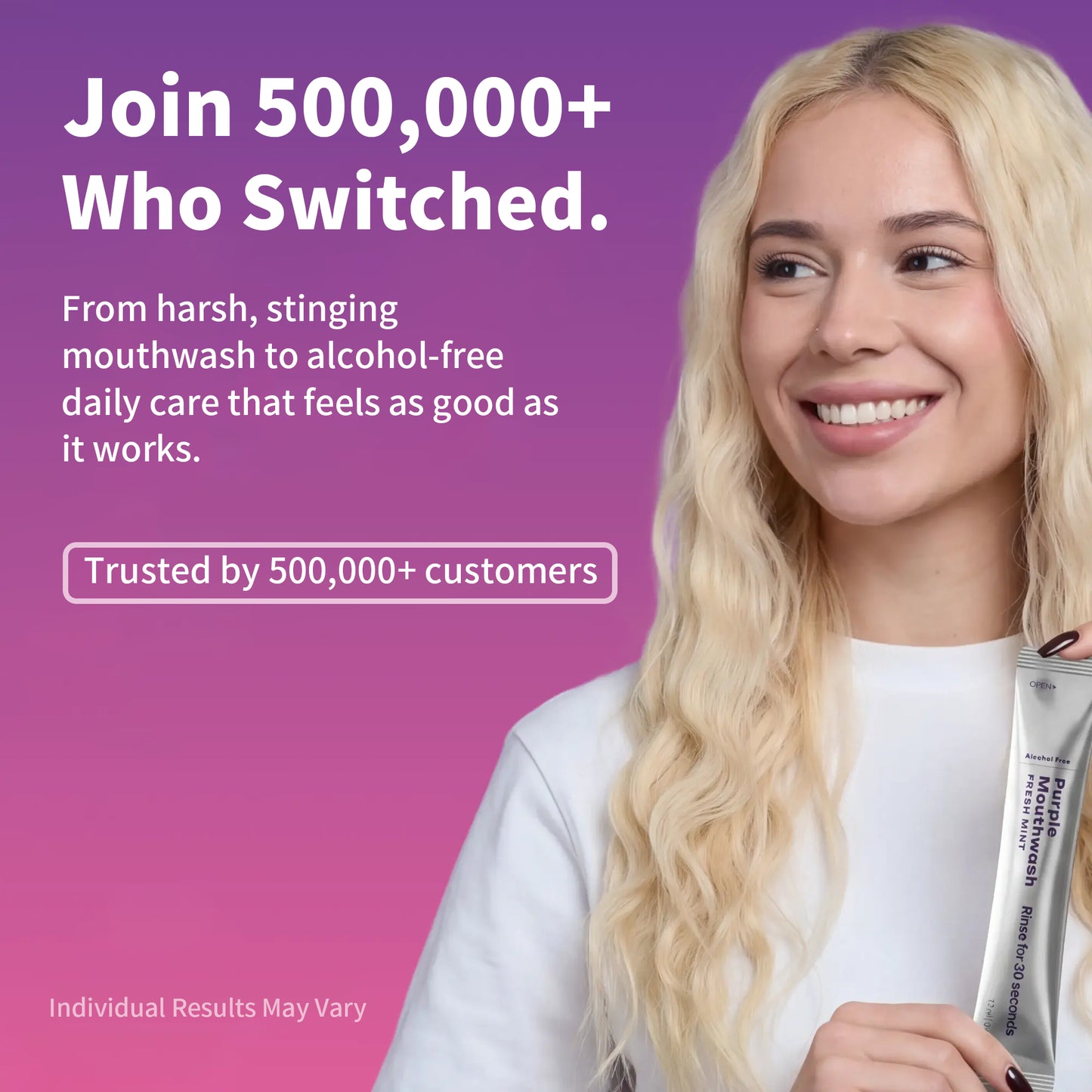 Beeclara Purple Mouthwash - Sachets 20 Pack - Peroxide-Free - Alcohol Free - Vegan Mint