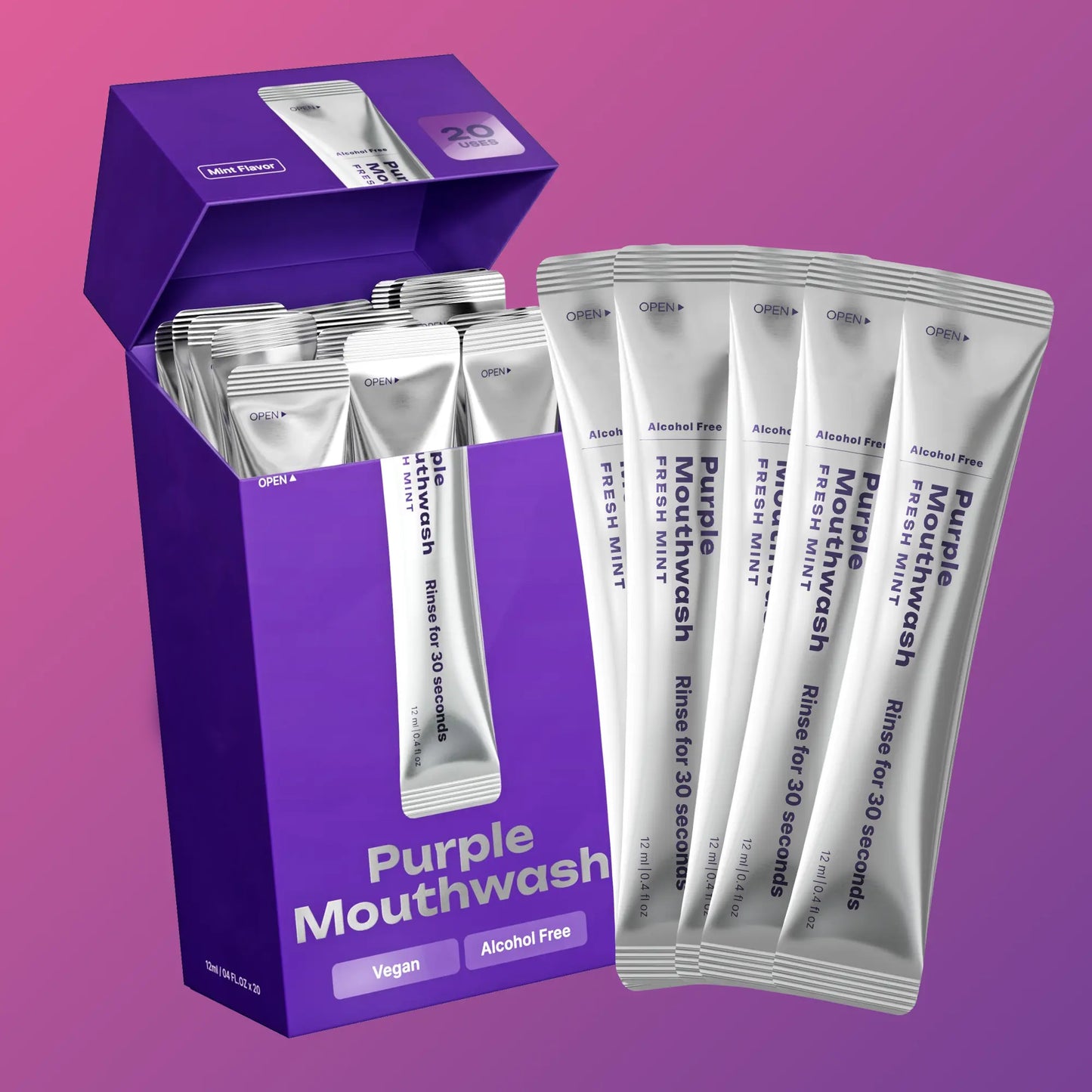 Beeclara Purple Mouthwash - Sachets 20 Pack - Peroxide-Free - Alcohol Free - Vegan Mint